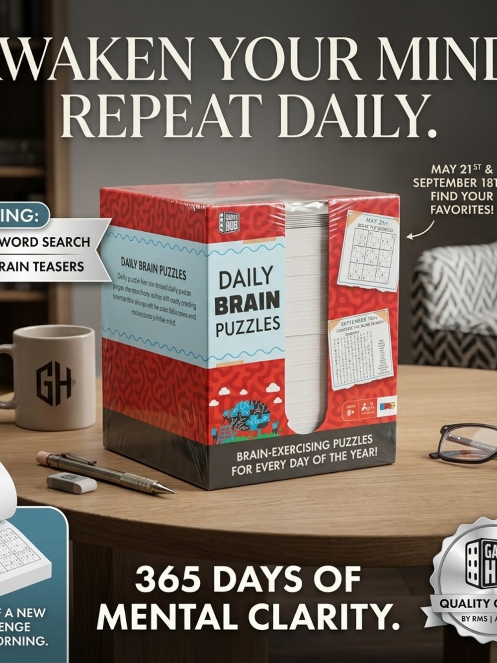Daily Brain Puzzles - Red Daily Puzzle Box NEW IN PLASTIC